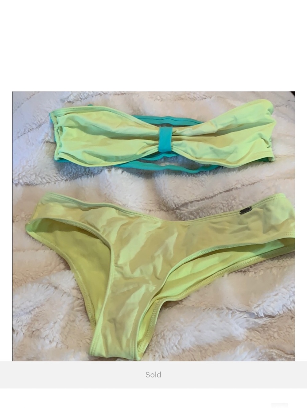 Hollister Neon Yellow Bandeau Bikini with Teal Center